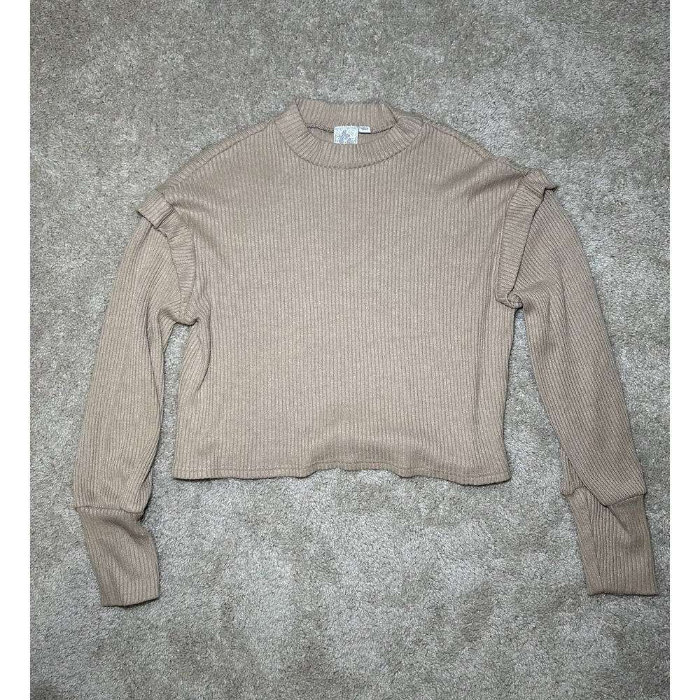 Sadie & Sage Womens Brown Ribbed Crop Sweater Top Size Medium